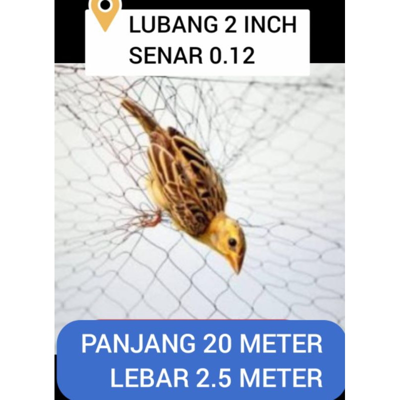jaring burung kecil 2 inch panjang 20 meter lebar 2.2 meter jaring hitam senar 0.12 jaring burung em