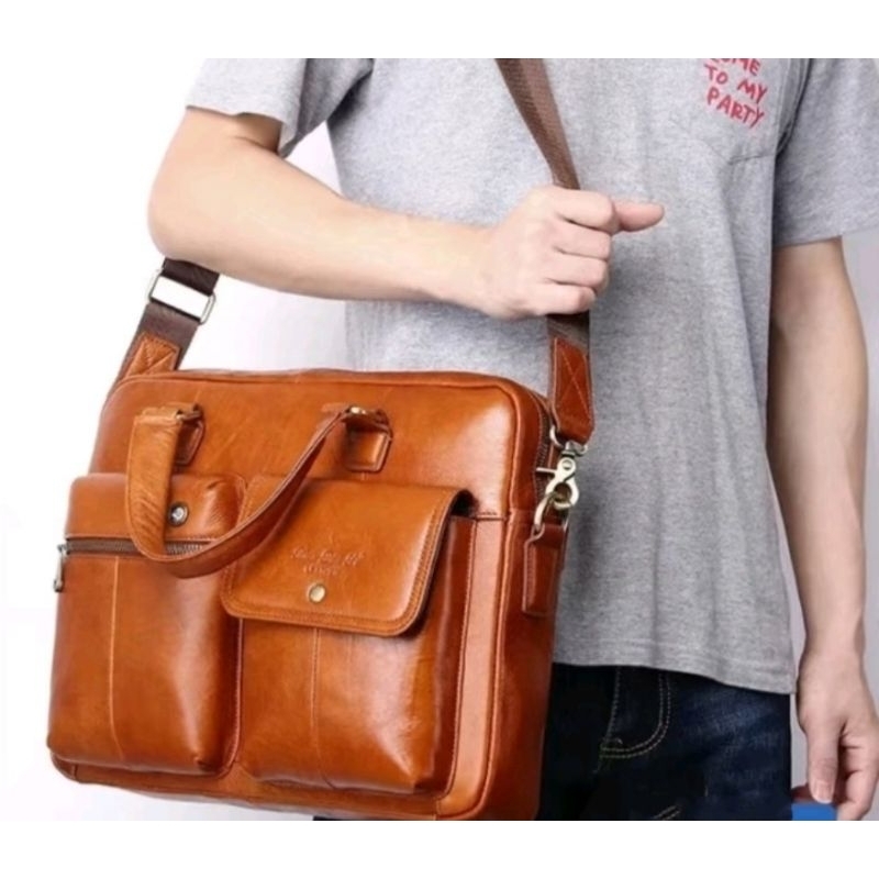 Tas Laptop 6323 Kulit Asli Import Pria dan Wanita Tas Selempang Kulit Asli Multifungsi Tas Kerja Kul