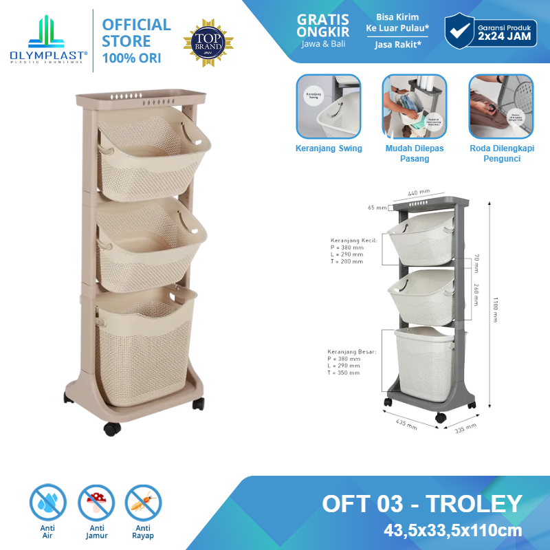 Olymplast OFT 03 Rak Susun Plastik / Rak Susun Roda / Troli Susun / Olymplast Flexible Troley