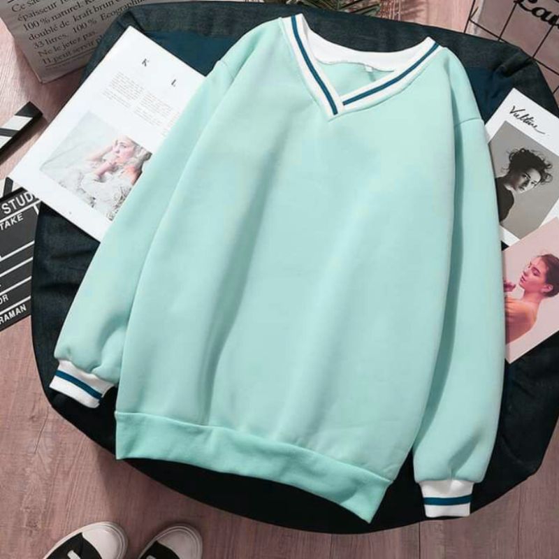 SWEATER V NECK POLOS OVERSIZE S-6XL JUMBO BIG SIZE UNISEX FLEECE