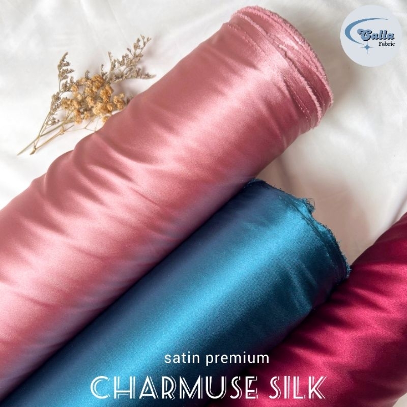 Grosir 1 ROLL / GULUNGAN Kain Satin Charmuse Silk Premium ( HARGA PER 1 ROLL KAIN  )
