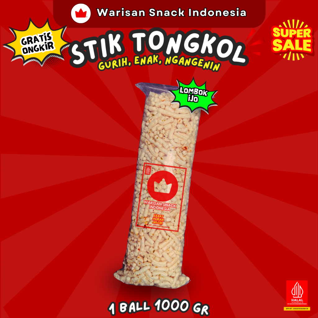 

(1 BALL) KERUPUK STIK IKAN TONGKOL WARISAN SNACK INDONESIA (1kg), Makanan Ringan Krupuk Cemilan