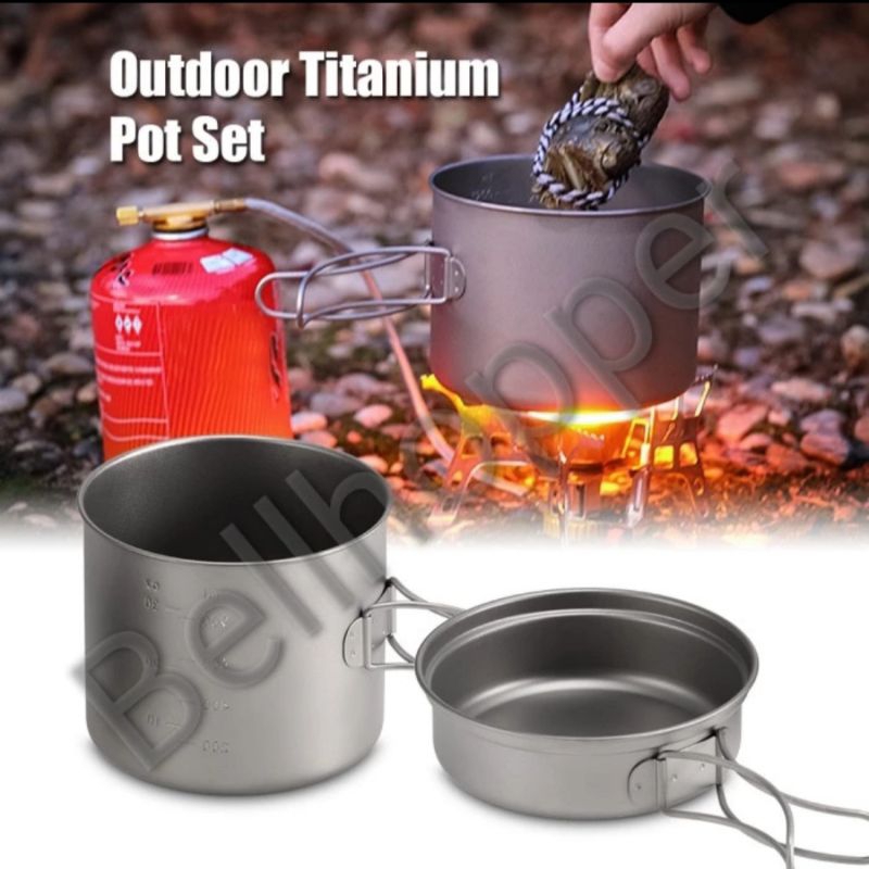 Lixada Titanium Ultralight Pot Pan Cooking Set Nesting 1100ml Camping Hiking