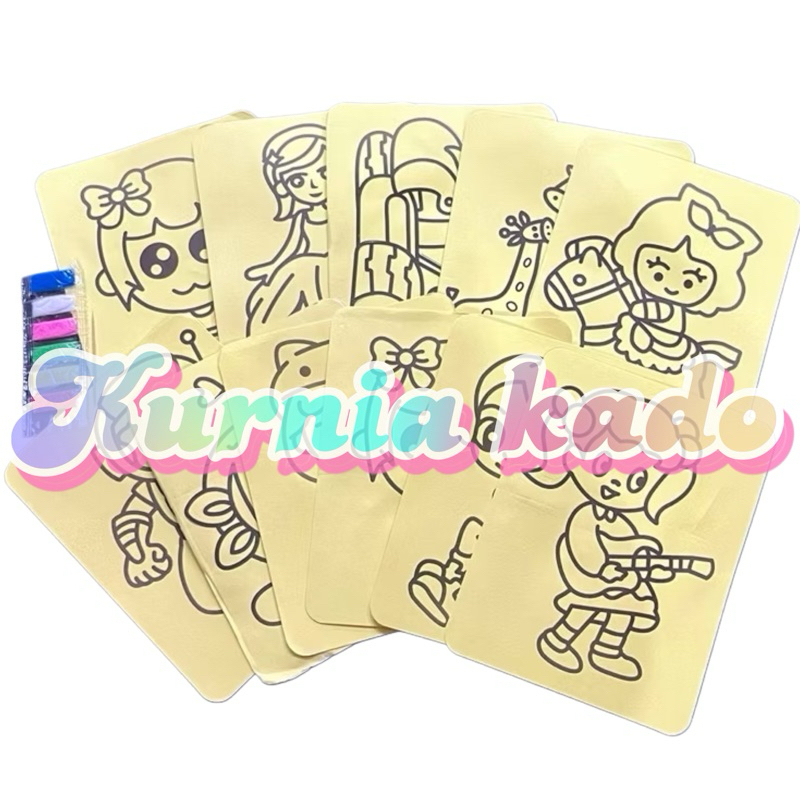 Kertas mewarnai per pcs melukis pasir ukuran sedang mainan mewarnai pasir pasiran edukasi anak kerta