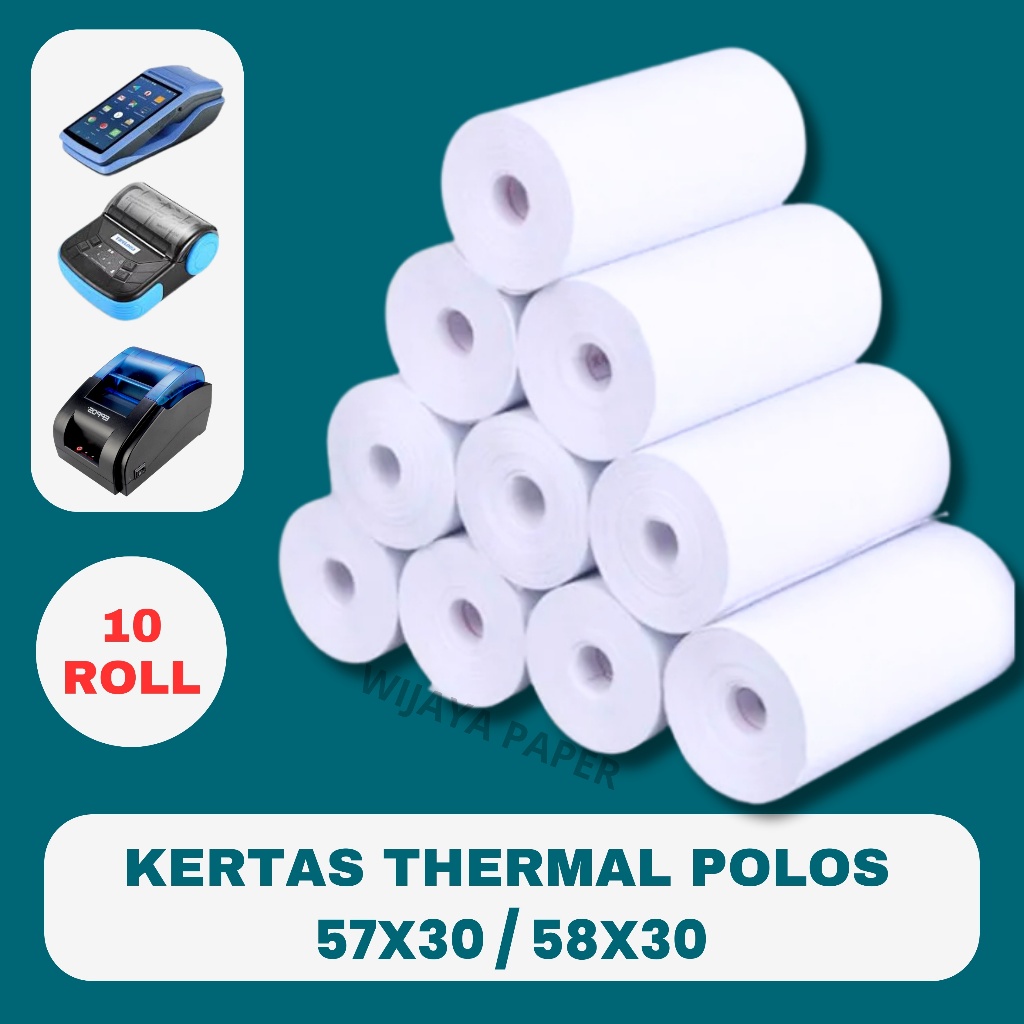 

10 ROLL KERTAS THERMAL POLOS 57X30 / 58X30