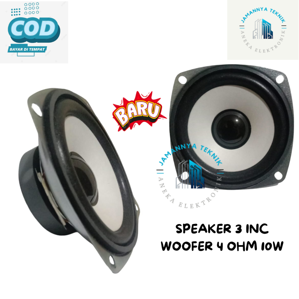 SPEAKER 3 INC WOOFER HITAM PUTIH 4 OHM 10 WATT MINIATUR SOUND SYSTEM SPIKER