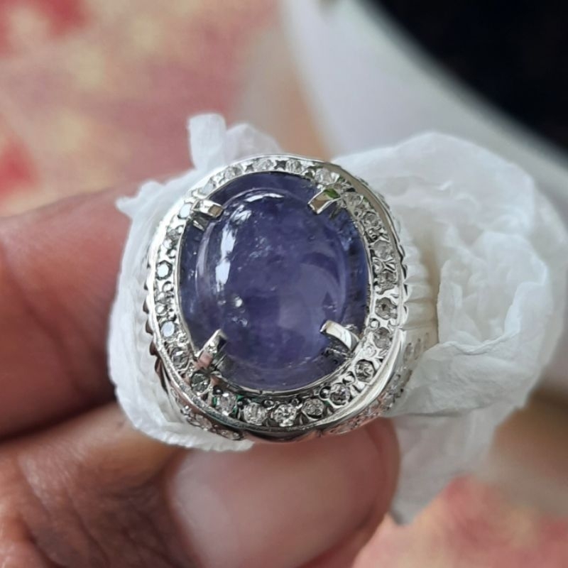 Cincin Batu Permata Natural Tanzanite Ring Silver