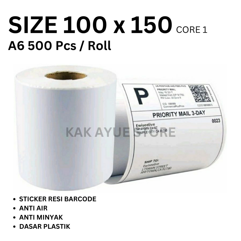 

Kertas Thermal Resi Cetak Label Barcode OL shop Size 100 x 150 isi 500 pcs/roll