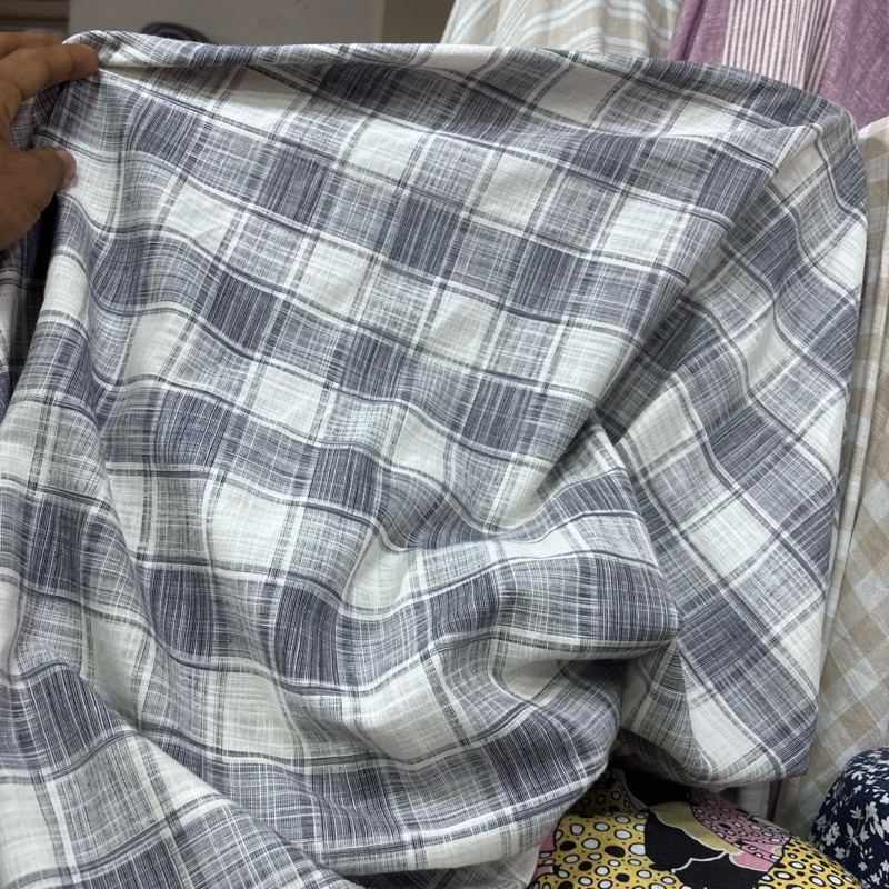 kain linen motif kotak - kain katun linen premium - kain bahan katun premium - kain motif - kain met