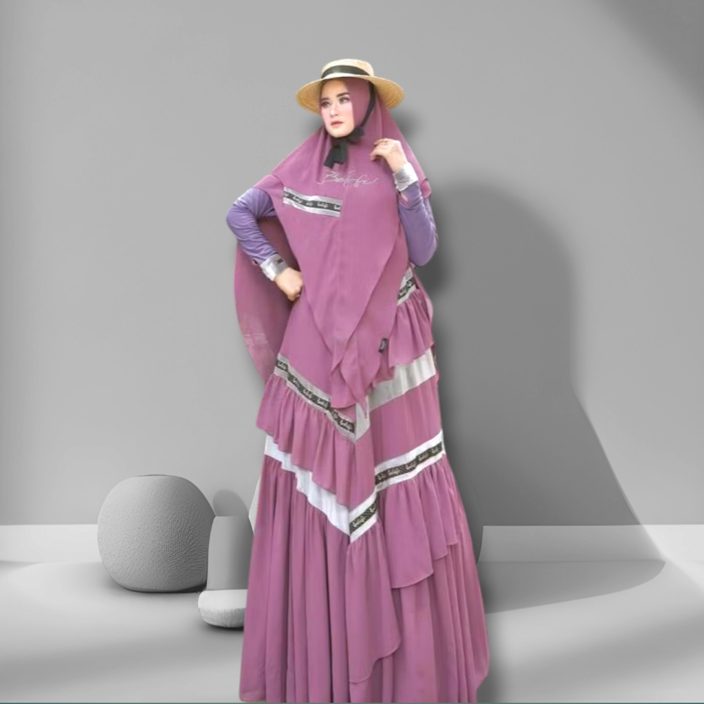 Gamis Ceruty Kombinasi Bludru | Gamis Jacquard | Gamis Pesta Wanita Full Ruffle | by Belifi