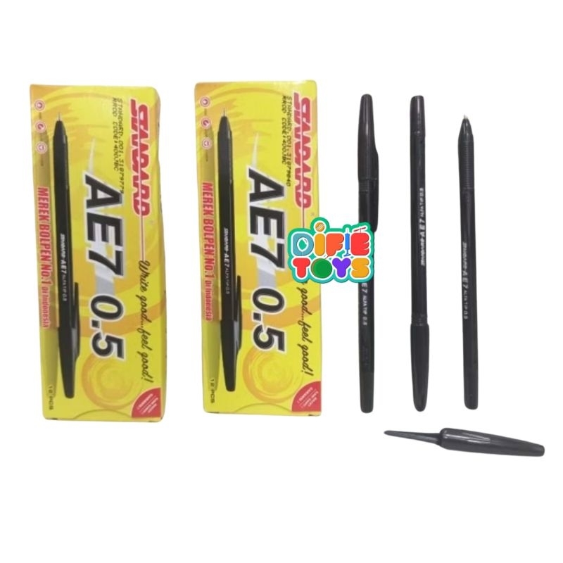 

12 Pcs Pulpen STANDARD AE7 0.5mm Hitam - Tulis Lancar, Hasil Tajam!"