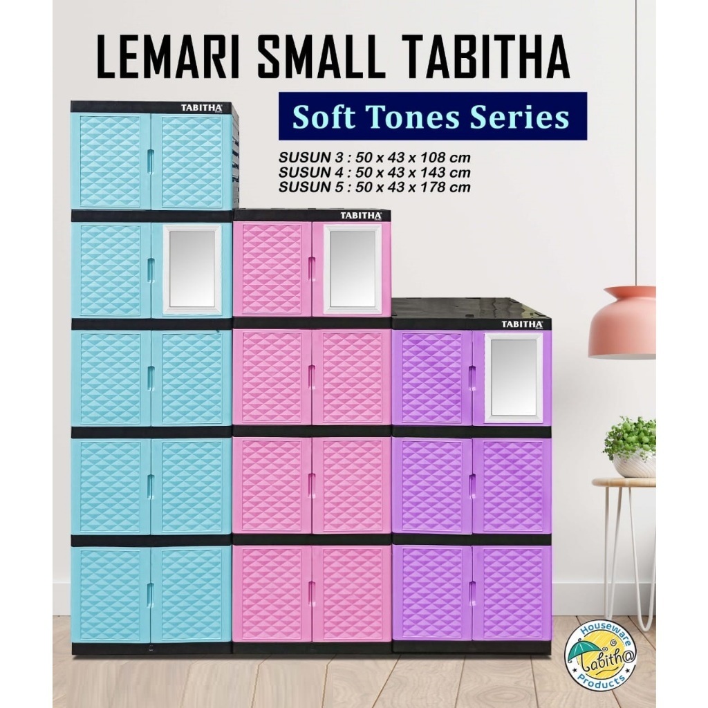 Lemari plastik lemari pakaian Tabitha berlian kaca