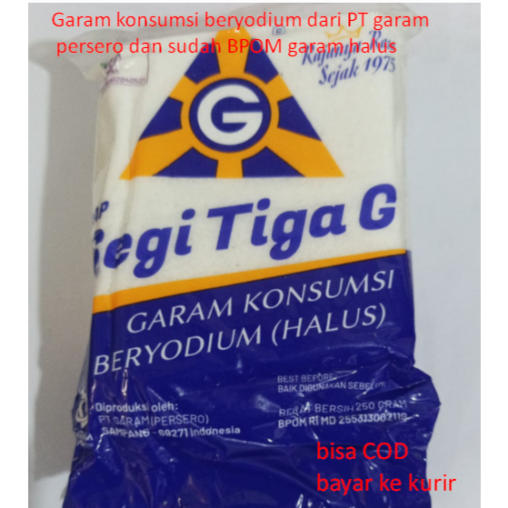 

Garam konsumsi beryodium dari PT garam persero dan sudah BPOM garam halus 250 gr