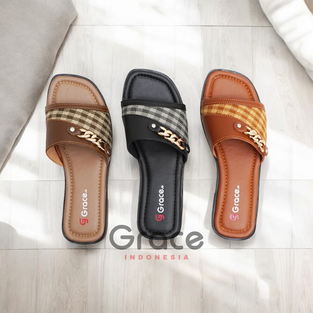 GRACE [SELINE 401] Sandal Flat Casual Wanita / Sandal selop Cewek / Sandal Slop Wanita