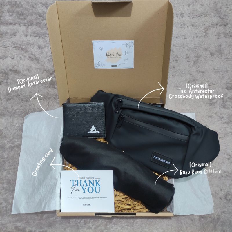 [Hafimu] Hamper Kado Hadiah Cowok Original Antarestar x Cititex Tas Dompet Kaos Polos Custom Ulang T