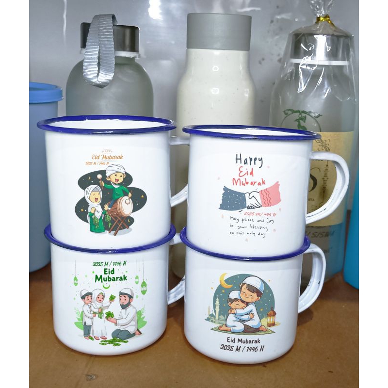 Hampers Enamel Lebaran Souvenir Lebaran Gelas Eid Mubarak Enamel Happy Eid Mubarak