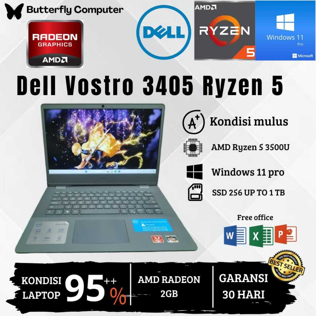 Laptop Dell Vostro 3405 AMD Ryzen 5 3500U | 8GB | 1TB | Mulus | Original
