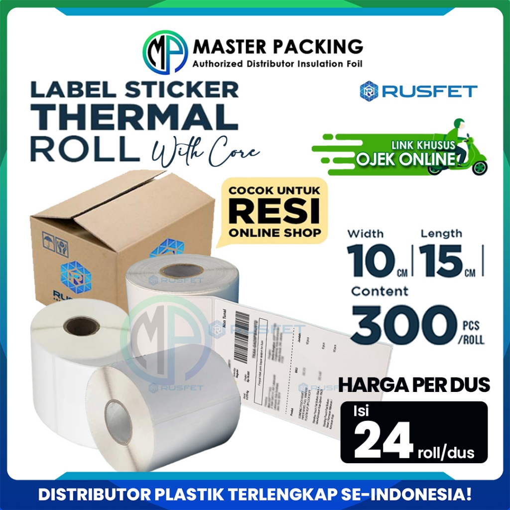 

Kertas Label Stiker Termal / Sticker Thermal Label 10cm x 15cm x 300pcs Printer Struk Rusfet - OJOL