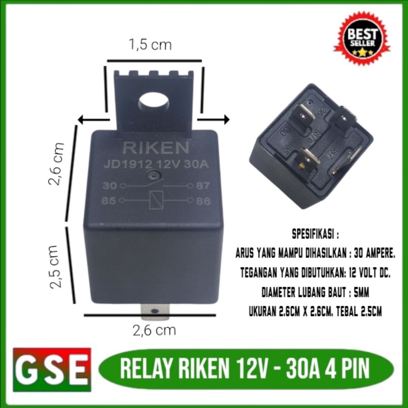 Relay Riken JD 1912 12V - 30A 4 KAKI/ Relay DC 12V - 30A 4 pin
