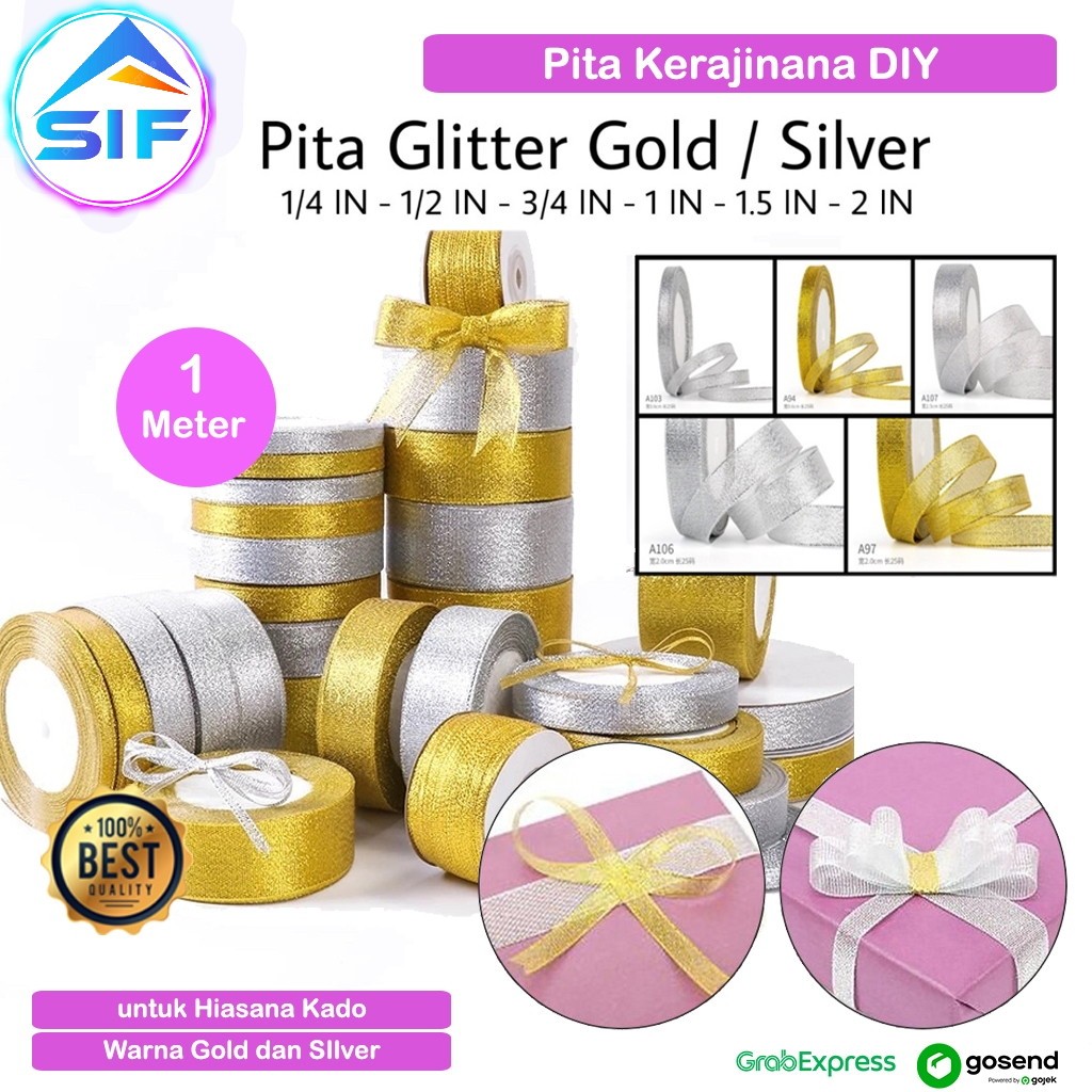 

Pita Metalik Glitter Gold dan SIlver Pita Hias Kado Pengikat Gift Tag Warna Emas Perak Ukuran Pita Hiasana Kado Kartu Ucapan DIY Kerajinan Per Meter Murah Berkualitas