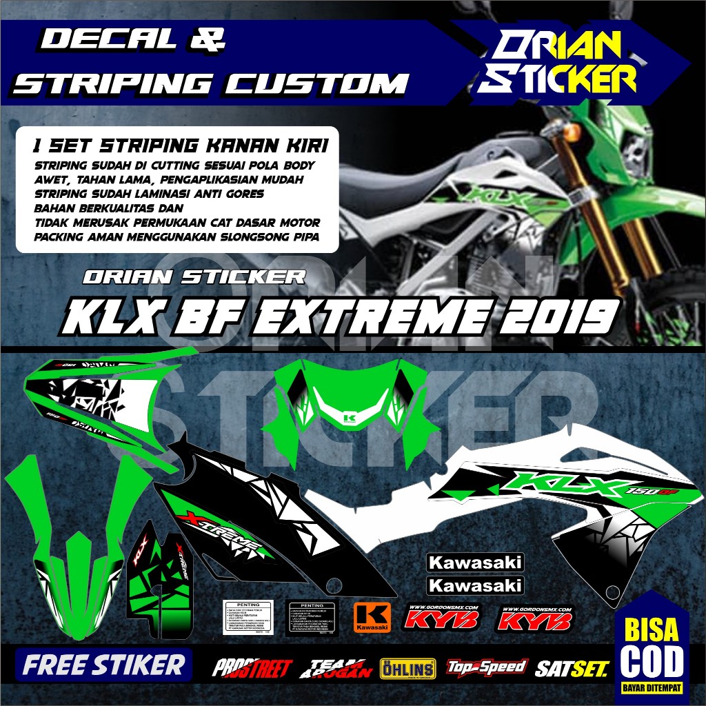 striping ori klx bf extreme 2017 hijau putih stripping lis klx bf g oren biru striping kawasaki klx