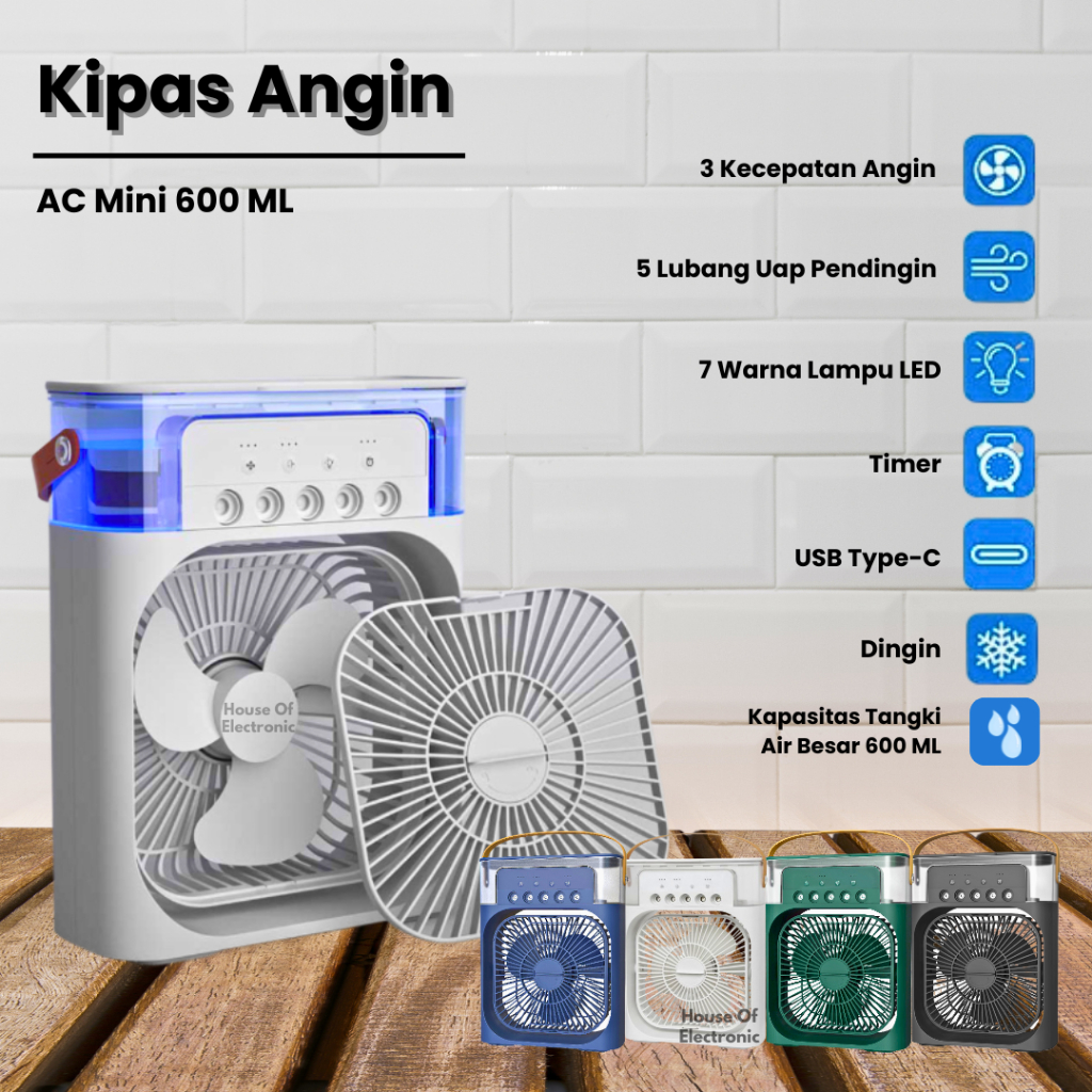 Kipas AC Mini Pendingin Ruangan 600 ML Kipas Angin Air Coller Nano Spray Kipas Angin AC Portable Low
