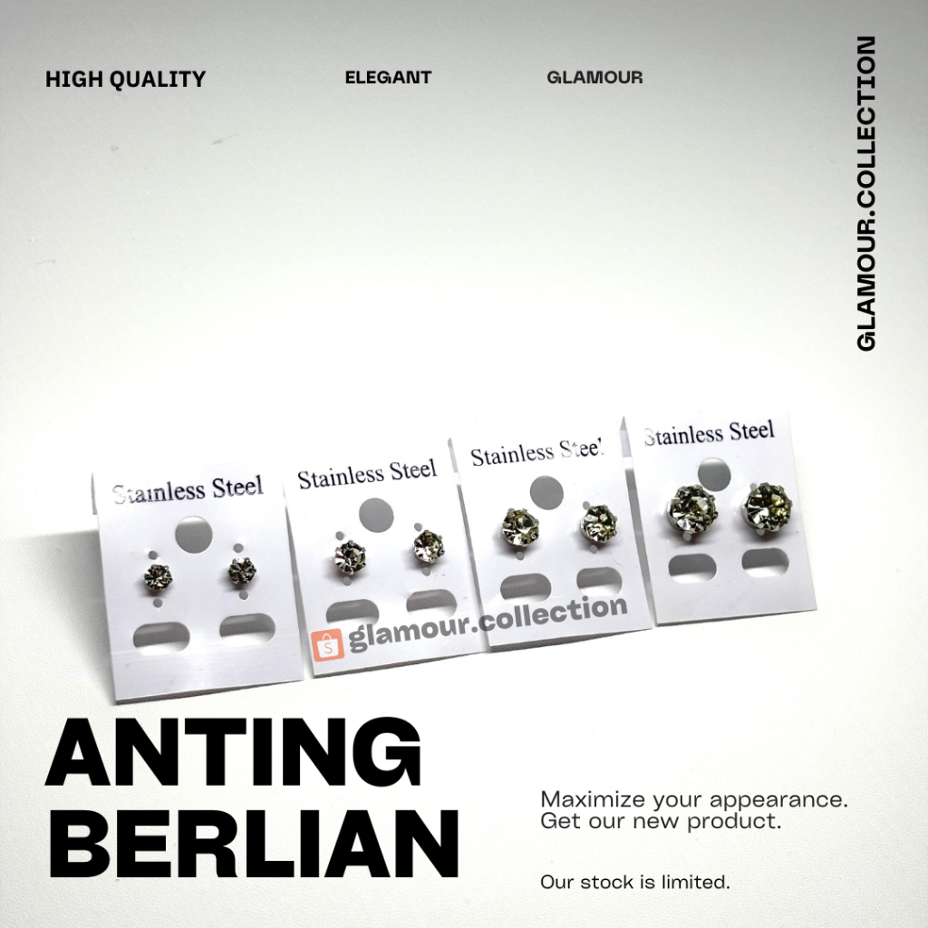 [COD] 1Pasang Anting Berlian Silver Tusuk Telinga Pria Model Berlian Putih -Perlu Lubang Tindik