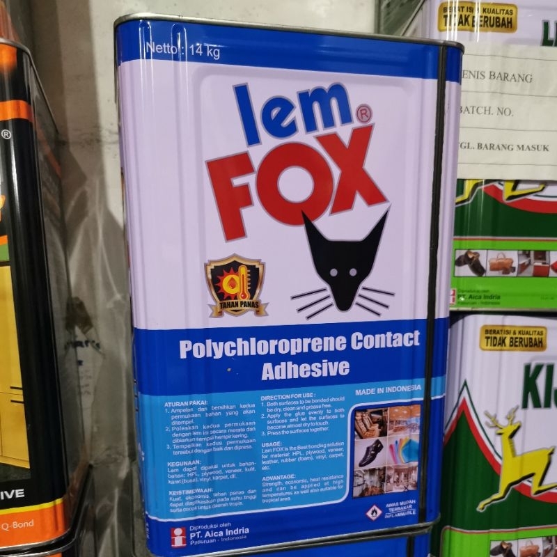 

Lem kuning Fox blek biru 14kg 14000gram lem kayu kertas karton karet karpet