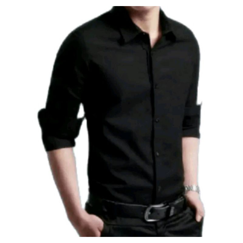 Baju Hitam/Kemeja Hitam Pria - Polos, Lengan Panjang