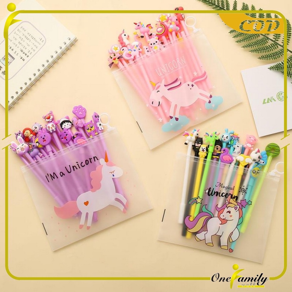 

Gratis Hadiah ONEA15 Pulpen Gel Karakter Lucu Set Isi 2PCS Pena FREE Zipper Pouch Tempat Pensil Transparan Murah