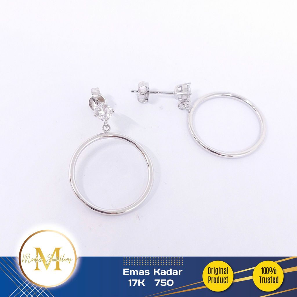 MODIS JEWELLERY - Anting Ring Solitaire Putih - Emas 17k 750