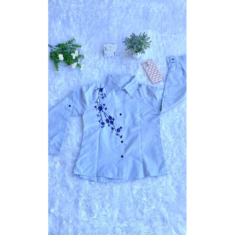 Kemeja Lengan Panjang Bunga Bordir (Preloved)