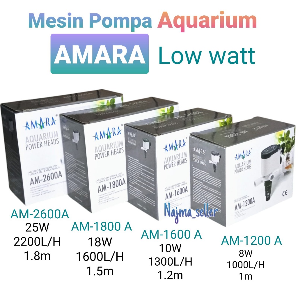 NAJMASELLER || AMARA Mesin Pompa Aquarium Low Watt. seri AM-1200a, AM-1600a, AM-1800a, AM-2600a