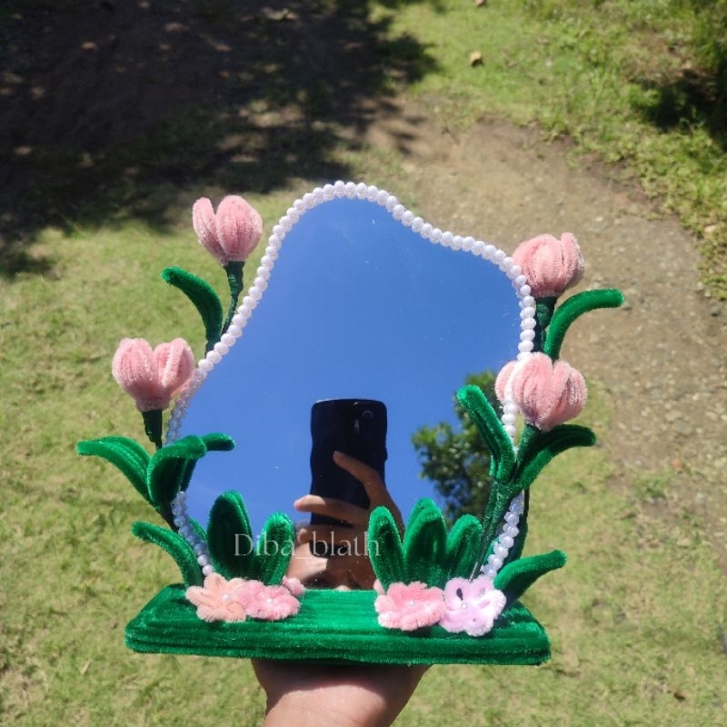 CERMIN AESTHETIC MUTIARA TULIP MIRROR DECOR KAWAT BULU CERMIN MAKEUP CERMIN KECIL MIRROR SELFIE CERM