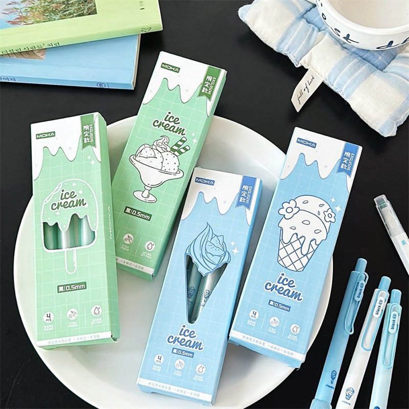 

Moka ice cream pulpen motif pena mekanik stabilo pen 4pcs mint blue #MY0