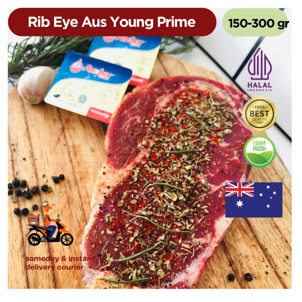 

Rib Eye Young Prime Ready To Cook Steak 200-300 gr Halal Siap Masak / Grill