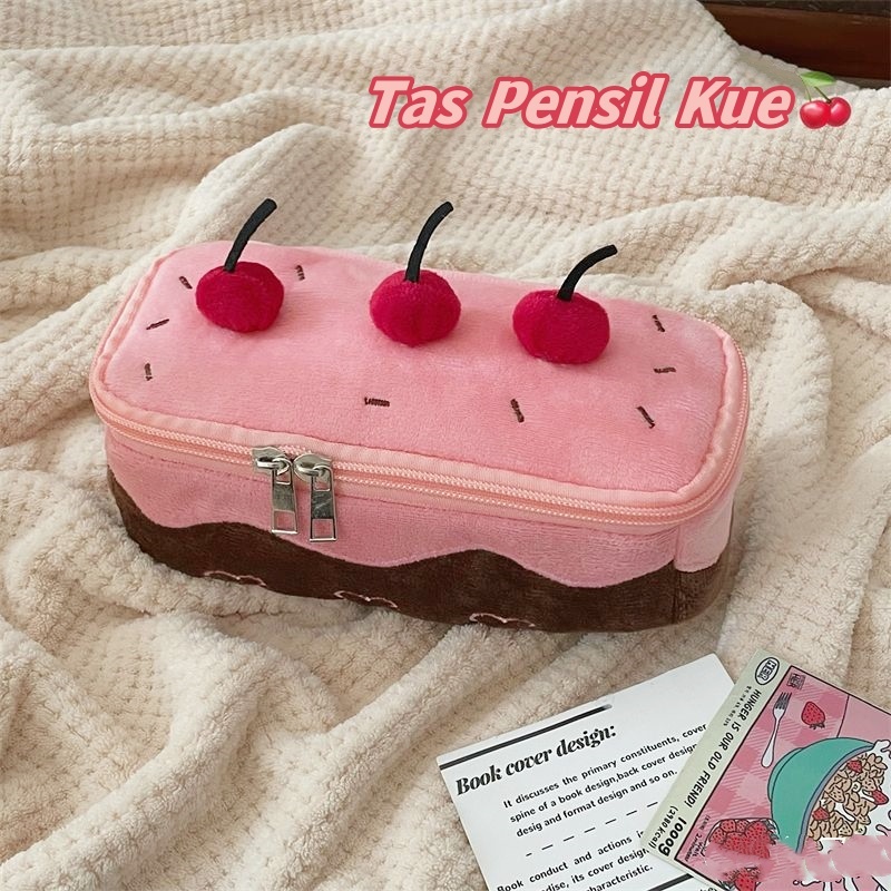 

[COD]Cherry Cake Pencil Case Kotak Pensil aesthetic korea for Girls Office Student Large Capacity Stationery Organizer School Supplies