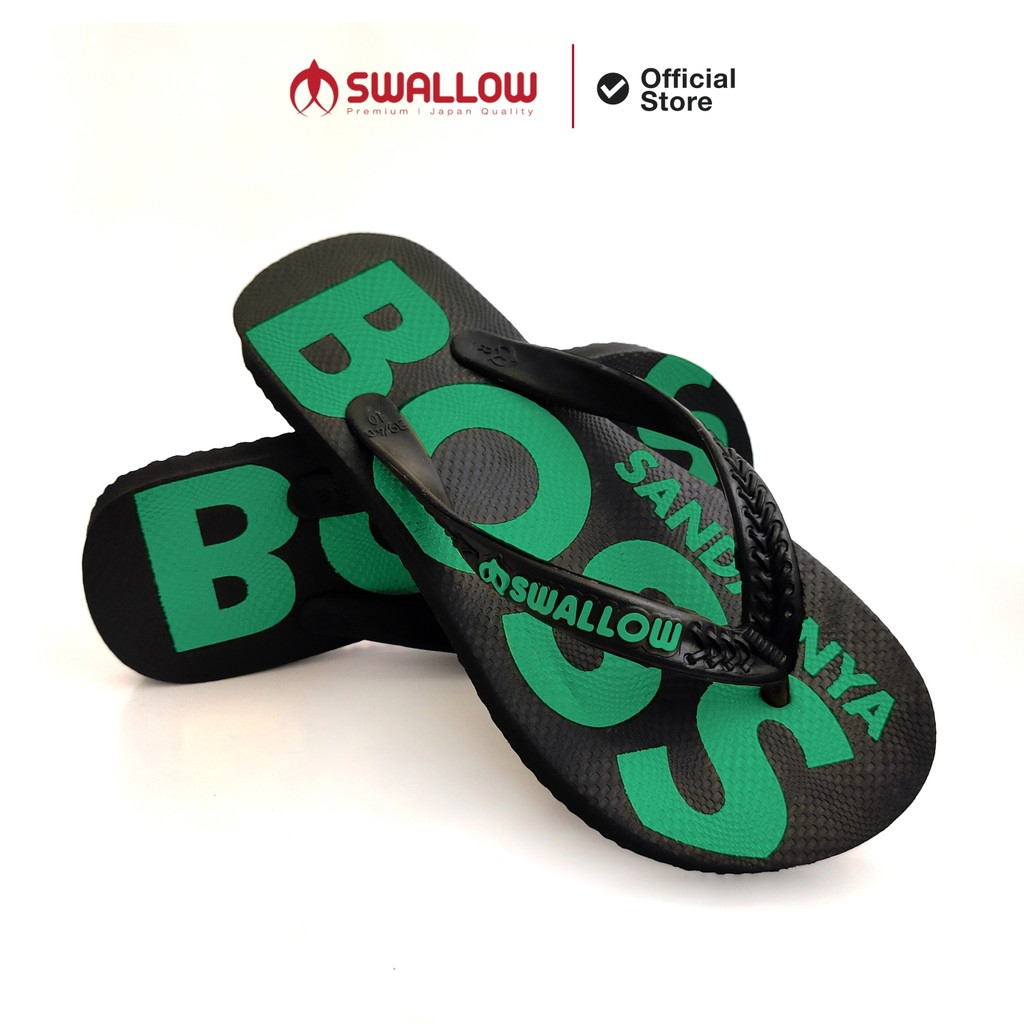 Sandal Jepit Swallow Boss - Motif Tulisan Cetak Tersedia Warna Hijau Tosca Ungu Kuning Merah Coklat 