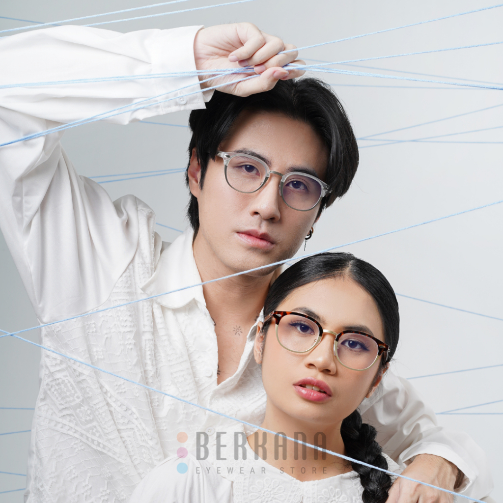 Berkana - LEO Frame Kacamata Anti Radiasi Pria Wanita Bahan Accetate Steel Model Semi Kotak bisa min