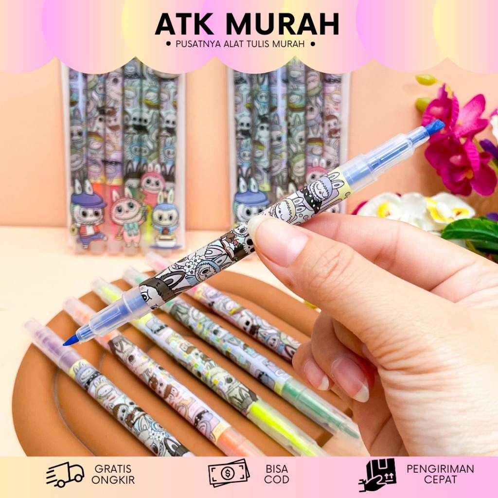 

HIGHLIGHTER 2 SISI LABUBU 1 SET ISI 6 PCS HG-1753 PENANDA BUKU WARNA WARNI GAMBAR LABUBU ALAT TULIS SEKOLAH MURAH TERJANGKAU COD