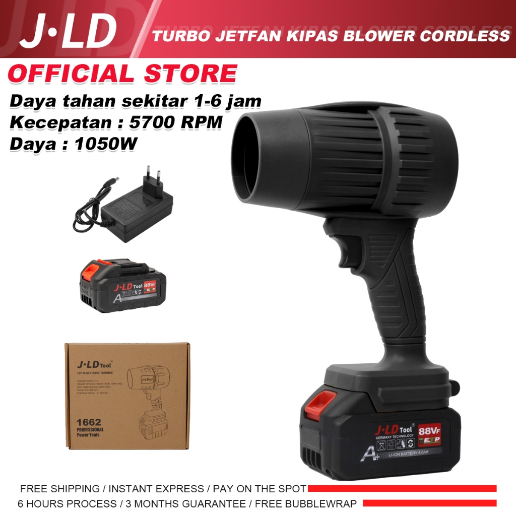 JLD Turbo Jetfan Kipas Blower Cordless 1050W Super Jet Fan Turbo Original 1 Baterai 88VF 5700RPM