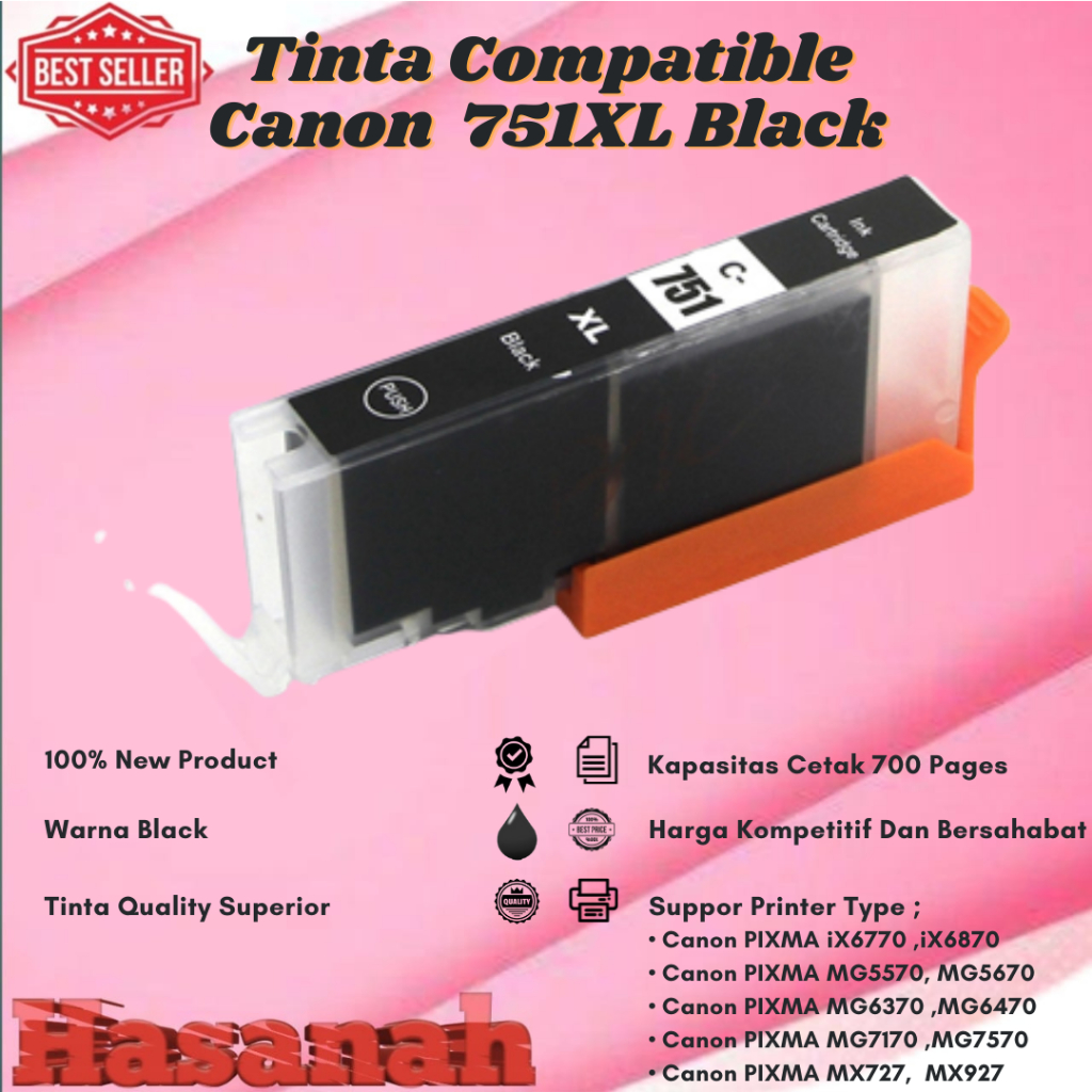 Tinta Catridge Canon Compatible 751XLBlack For • Canon PIXMA iX6770, PIXMA iX6870, PIXMA MG5470 ,PIX