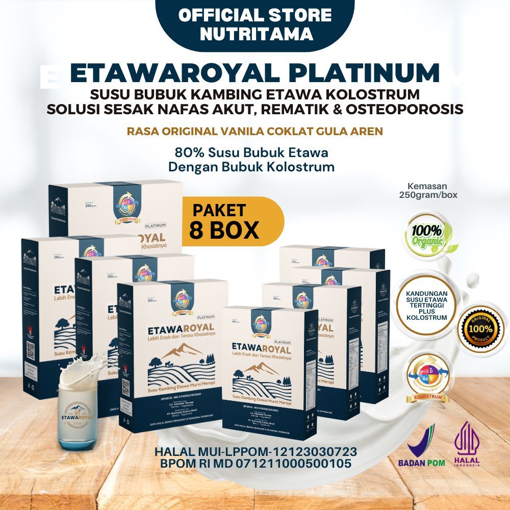 

Paket 8 box ETAWAROYAL Perubahan merk Etawaplus Platinum | Susu Etawa Kolostrum | Susu Kambing | Susu Kambing Etawa | Etawaku Platinum | Susu Bubuk Etawa Premium