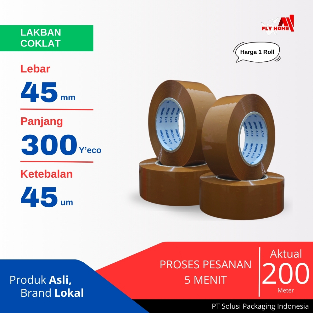 

FLYHOME Lakban coklat 300yard 45mm x 300yard 1 roll lakban jumbo 300 yard ECO