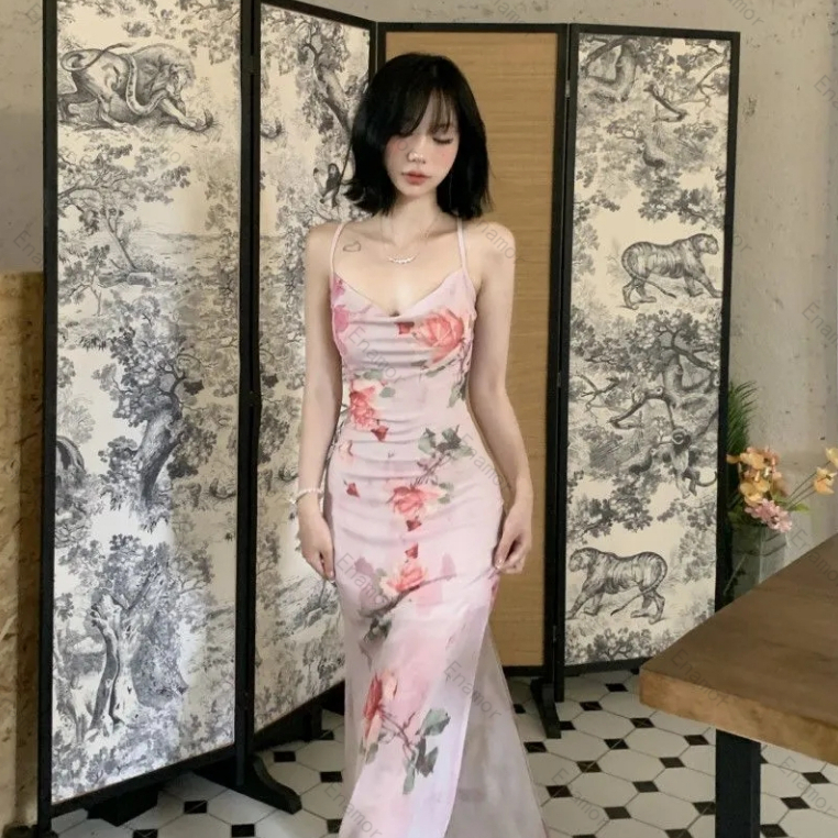 [Enamor] Rok Pendek Model Korea Seksi dengan Slit dan Banderol Vintage Bunga-Bunga Perancis