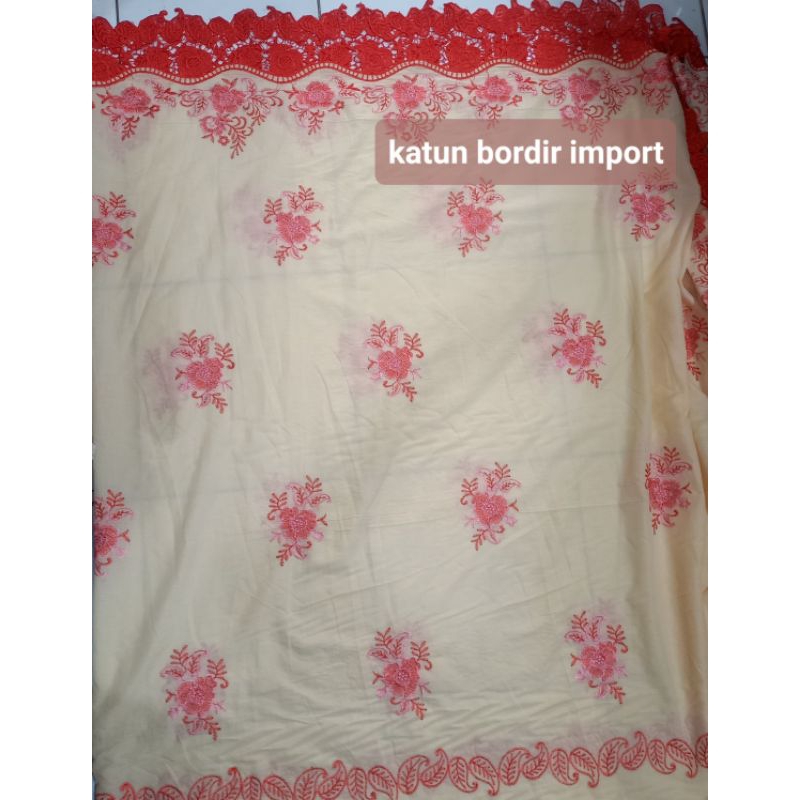 kain katun paris bordir atas bawah motif bunga termurah