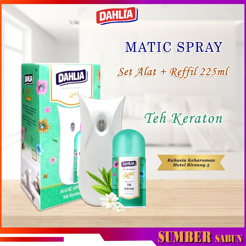 Dahlia Matic Spray Set Alat + Refill Teh Keraton 225ml Pengharum Ruangan Otomatis