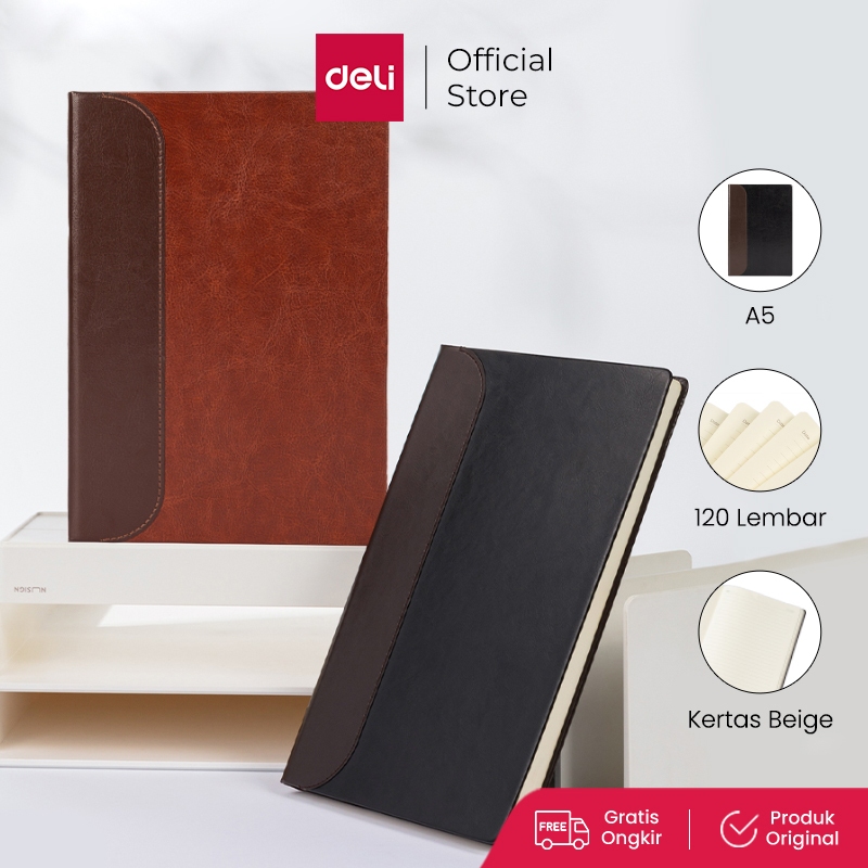 

Deli Buku Catatan Sampul Kulit Hard Cover / Leather Cover Notebook A5 120 Lebar BP134