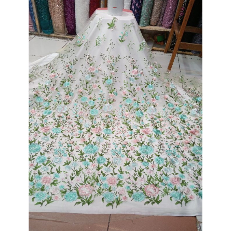 BAHAN KAIN TILE GARDEN BUNGA VALENTINO BORDIR BUNGA MAWAR BORDIR