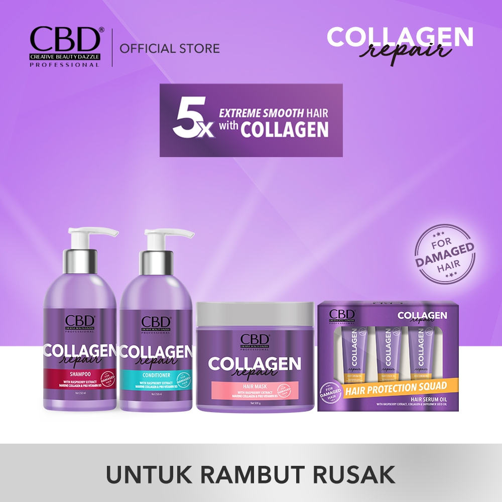 CBD Collagen Bundle Paket Perawatan Rambut Rusak [Shampoo + Conditioner + Hair Mask + Hair Serum Oil